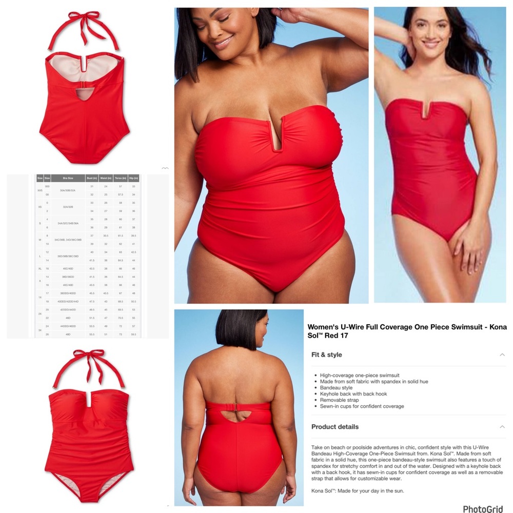 Kona Sol 16 plus size one piece halter/bandeau swimsuit NWOT